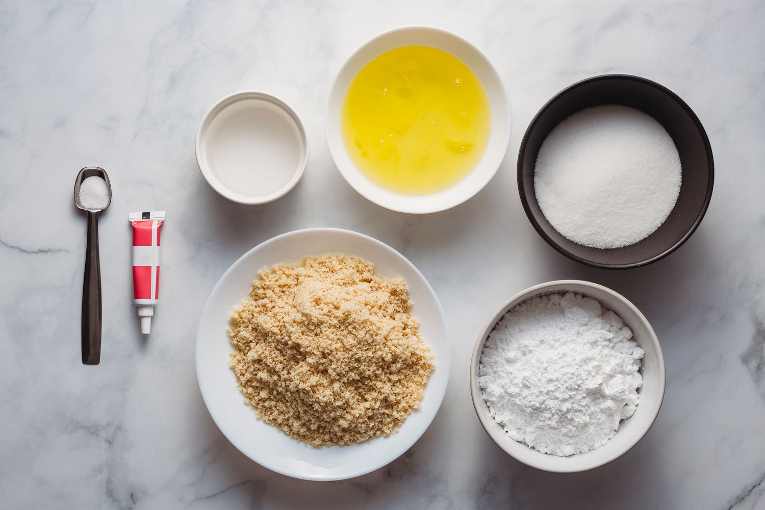 Ingredients for macaron recipe gathered