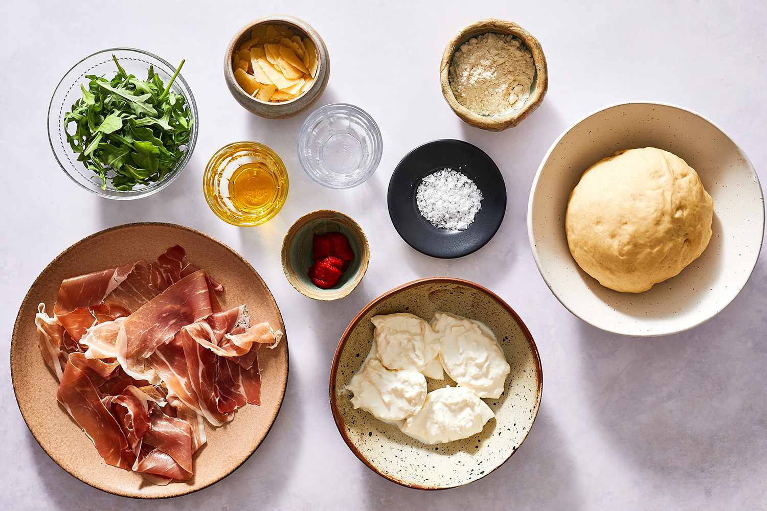 Ingredients gathered for prosciutto pizza
