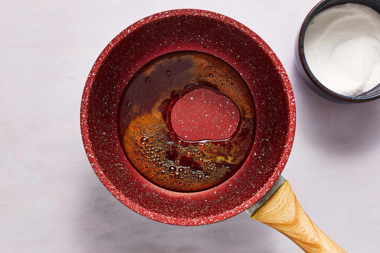 caramelized sugar in a sauce pan