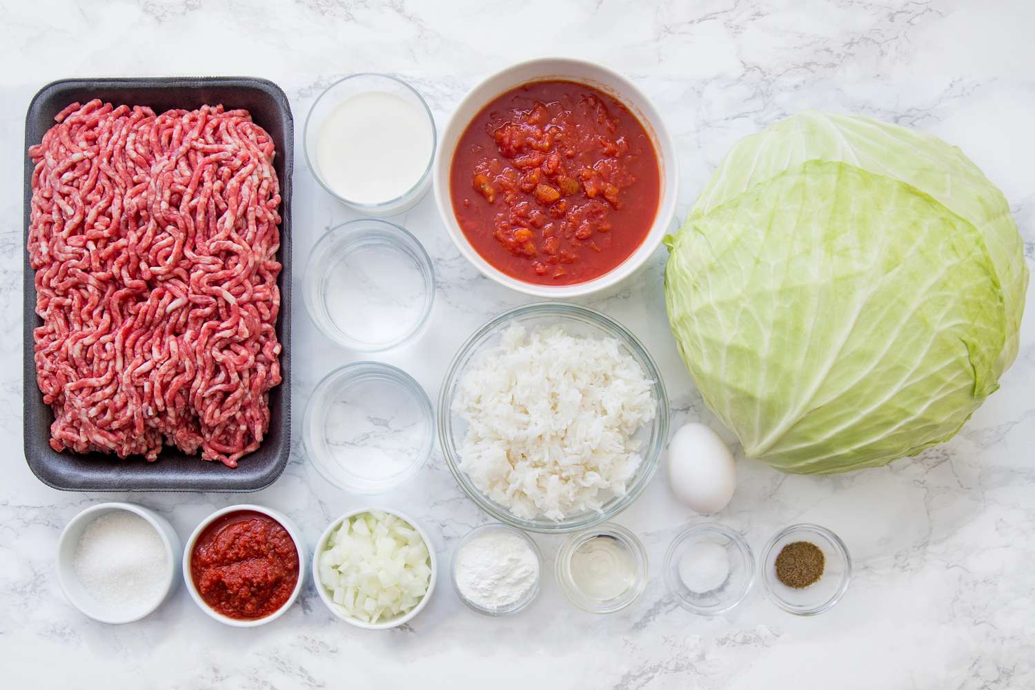 Ingredients for stuffed cabbage rolls recipe gathered