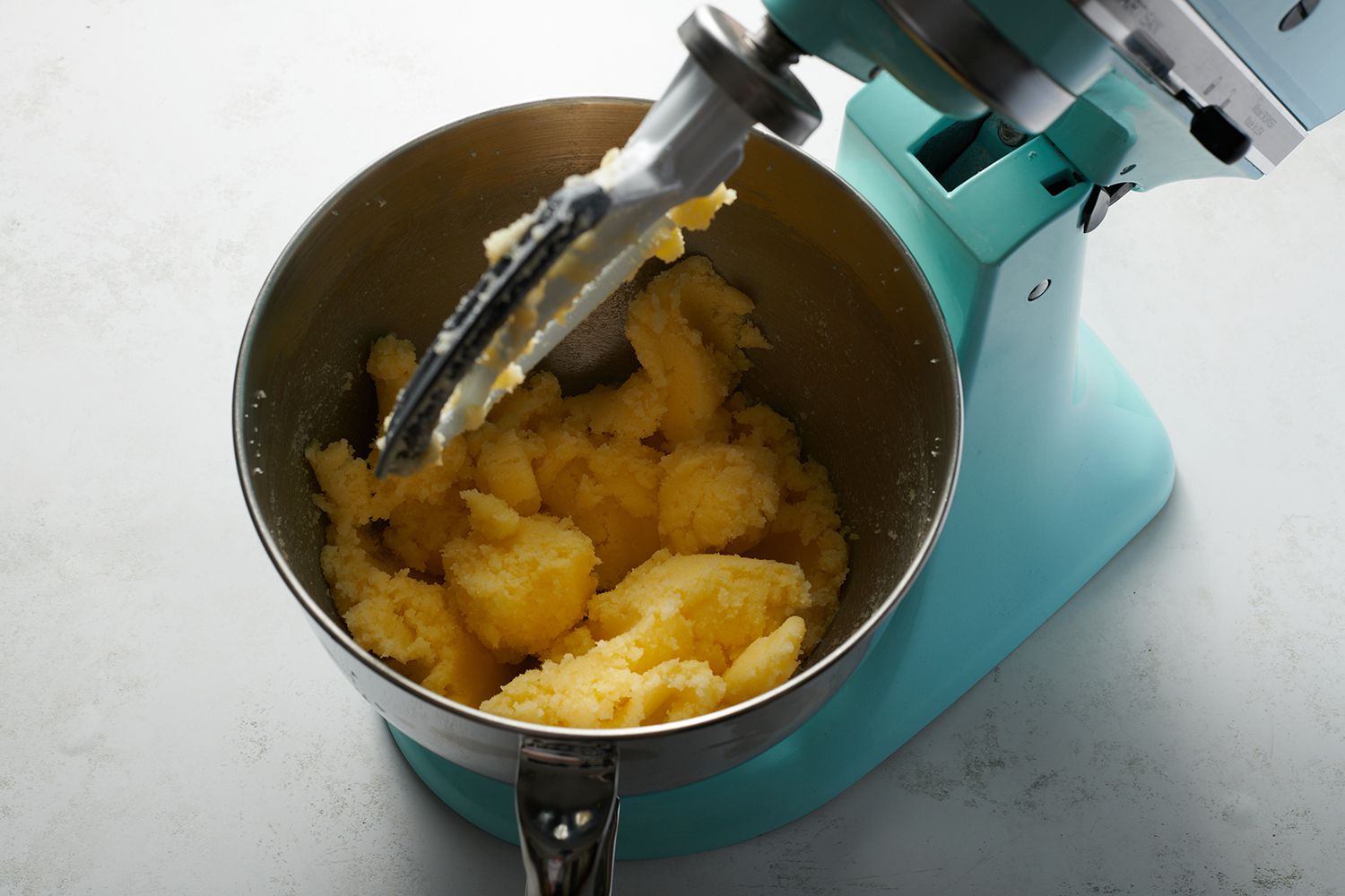 butter and eggs creamed in a stand mixer