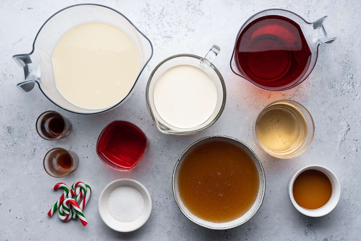 Candy Cane Punch ingredients in bowls and measuring cups 