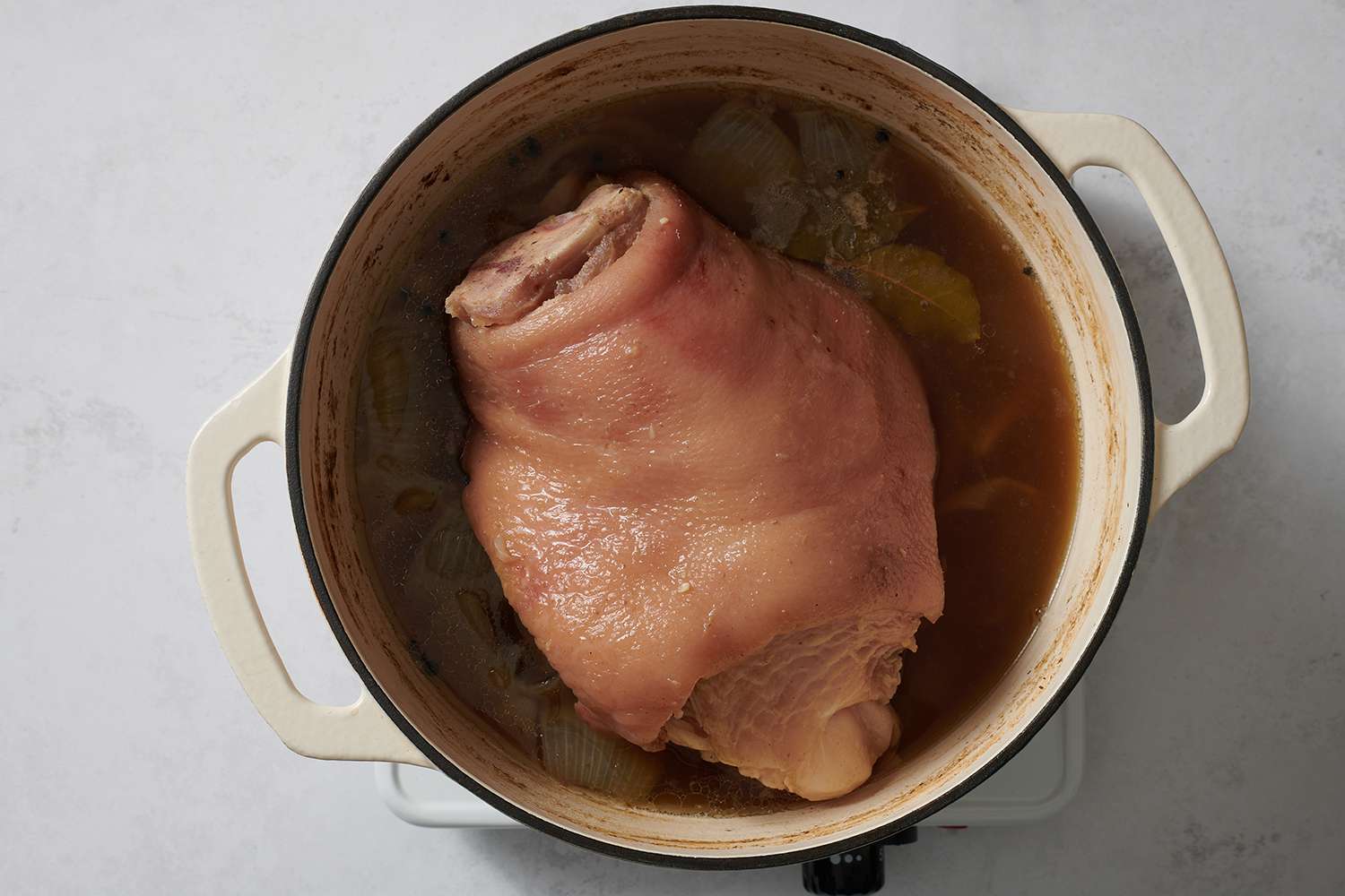 Boiled ham hock in a dutch oven