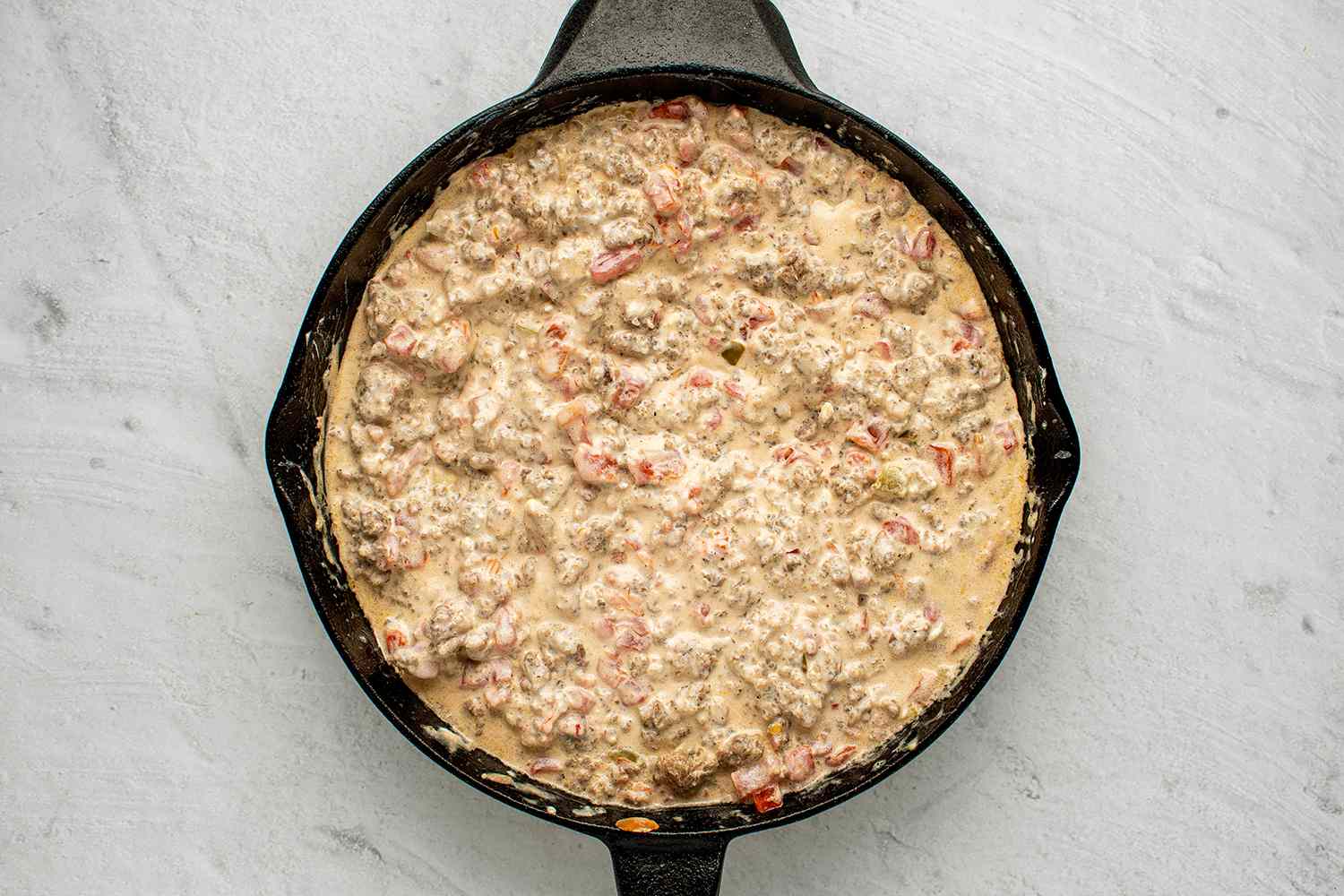 Sausage dip in a cast iron skillet 