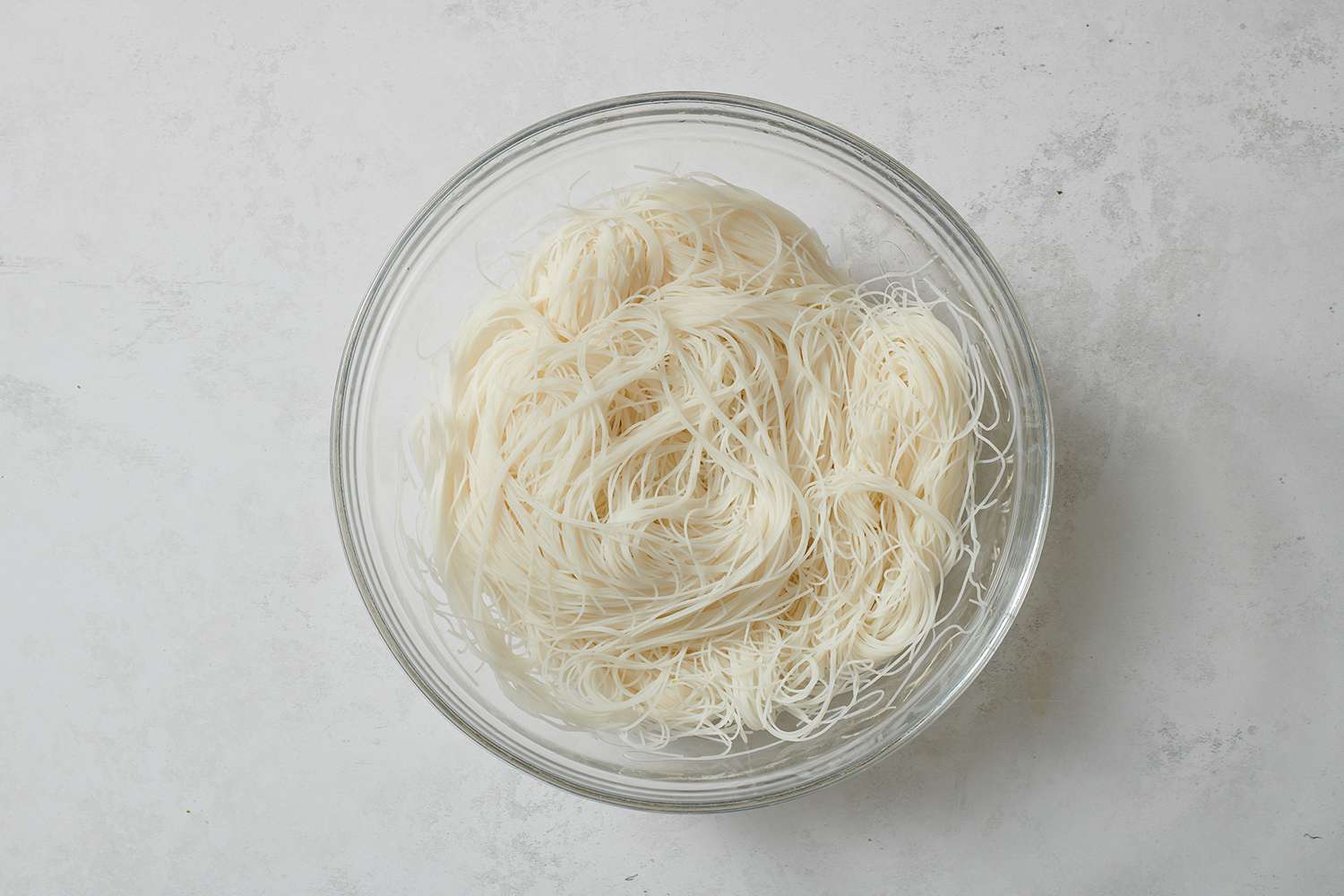 Drained noodles in a bowl