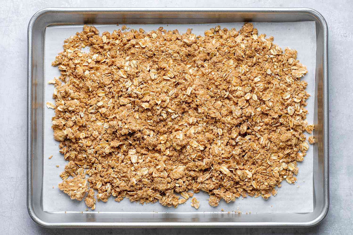 streusel on a lined baking sheet
