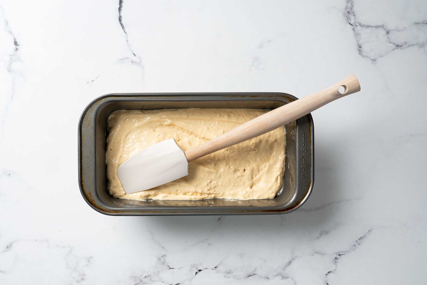 Batter for ice cream bread in a loaf pan