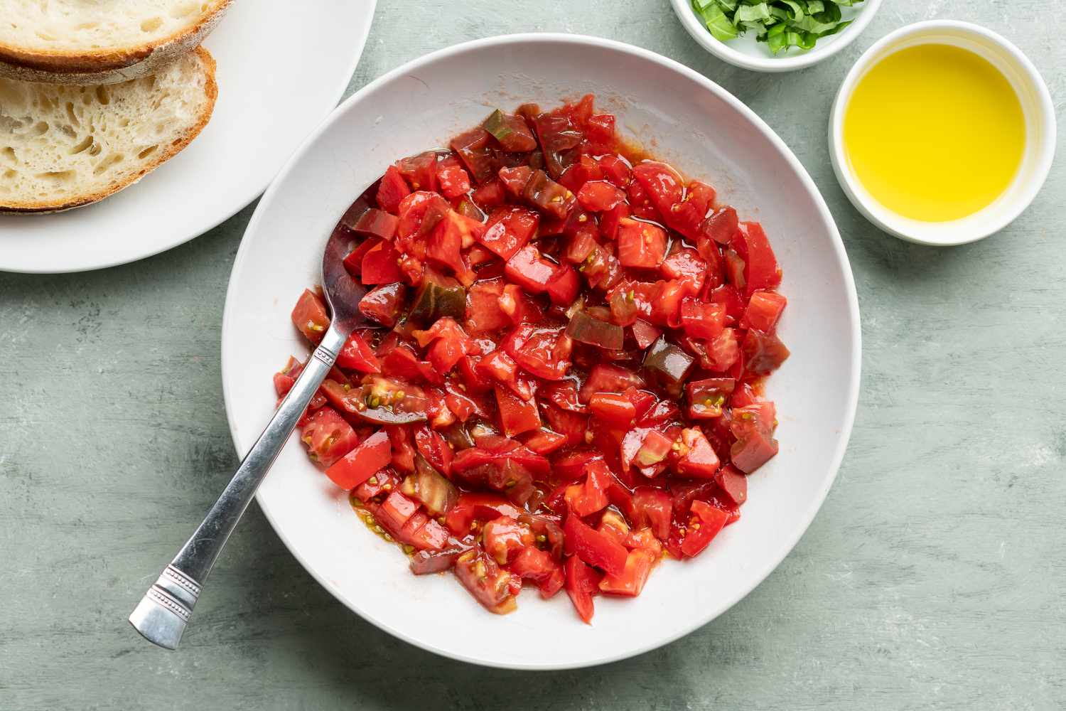 chopped tomatoes and olive oil in a bowl
