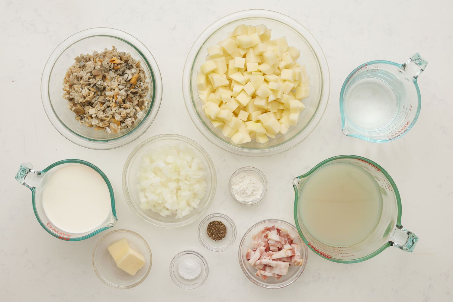 Ingredients to make New England clam chowder