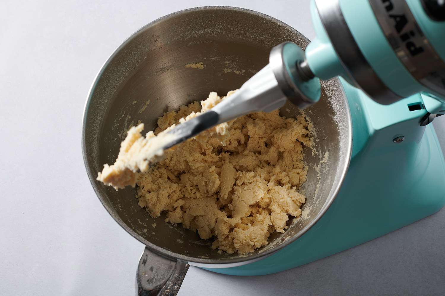 honey pie crust dough in stand mixer