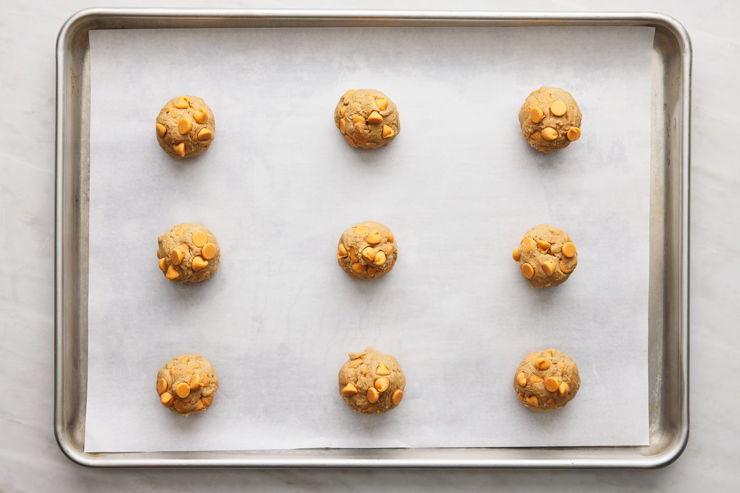 extra butterscotch chips pressed on top of cookie dough before baking