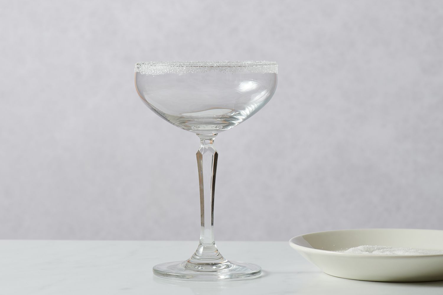A sugar-rimmed cocktail glass
