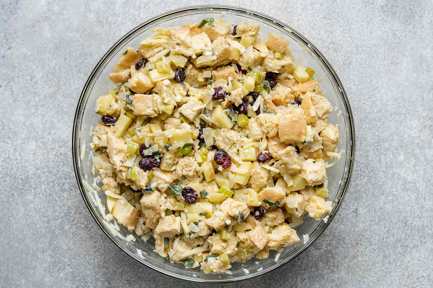 bread stuffing mixture with cranberries and cheese