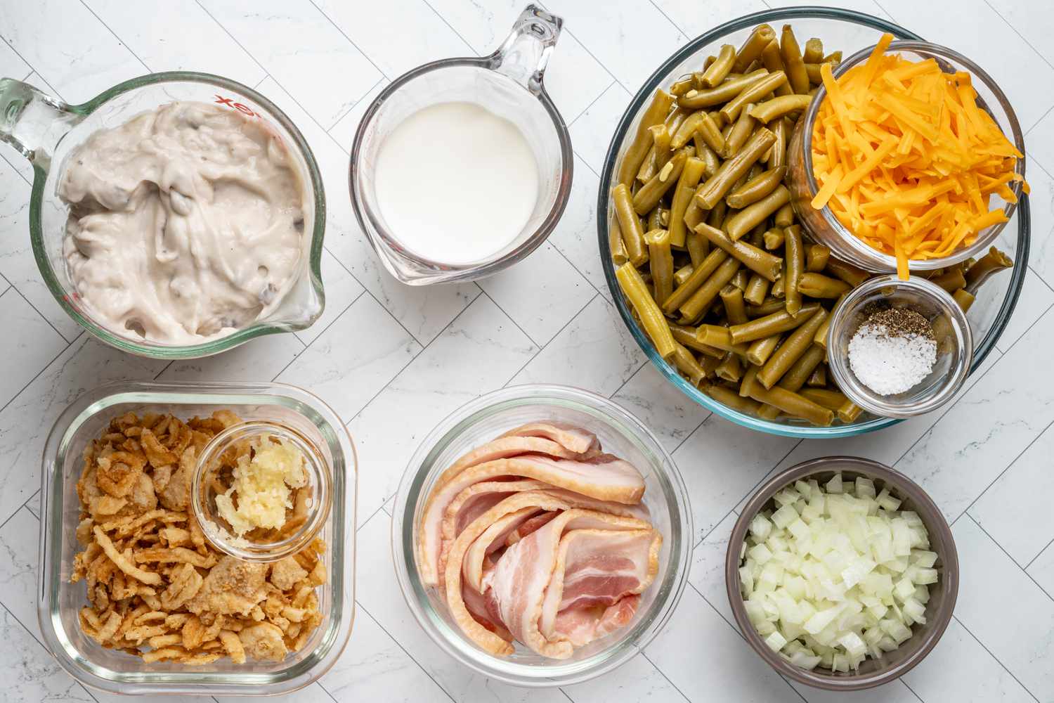 ingredients for bacon and cheddar green bean casserole