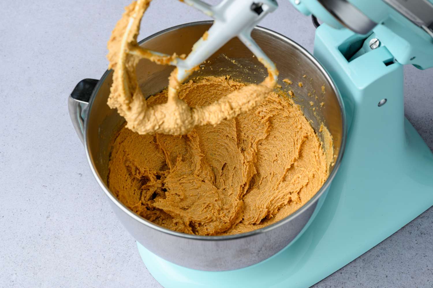 butter, peanut butter, sugars, and miso whipped together with paddle attachment in stand mixer