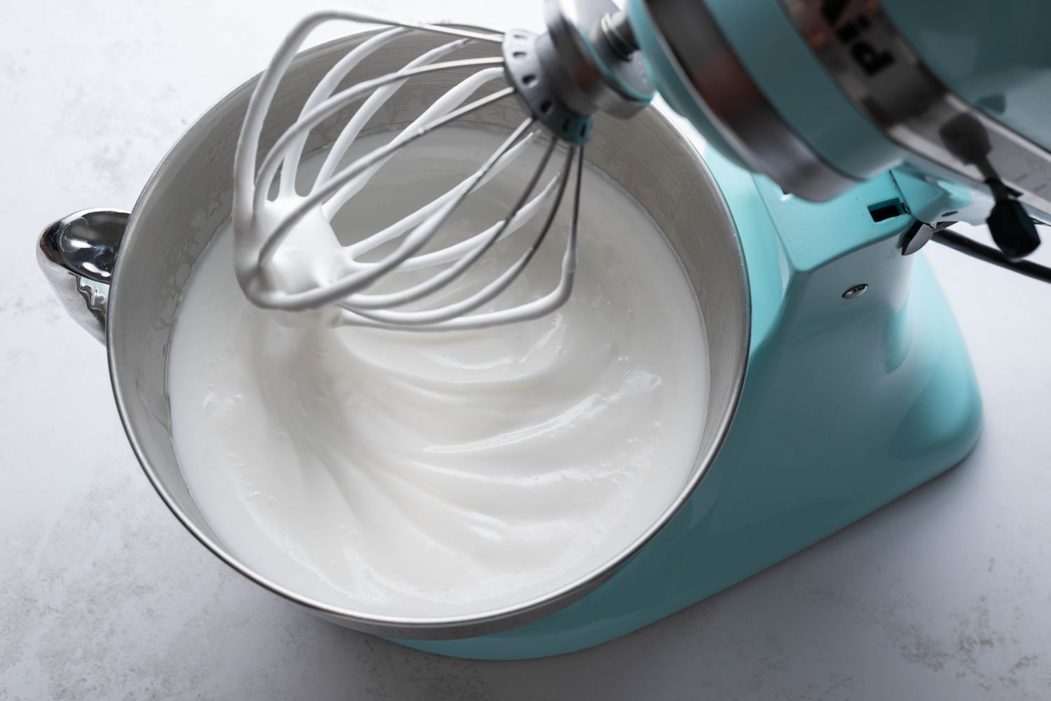meringue with soft peaks in stand mixer
