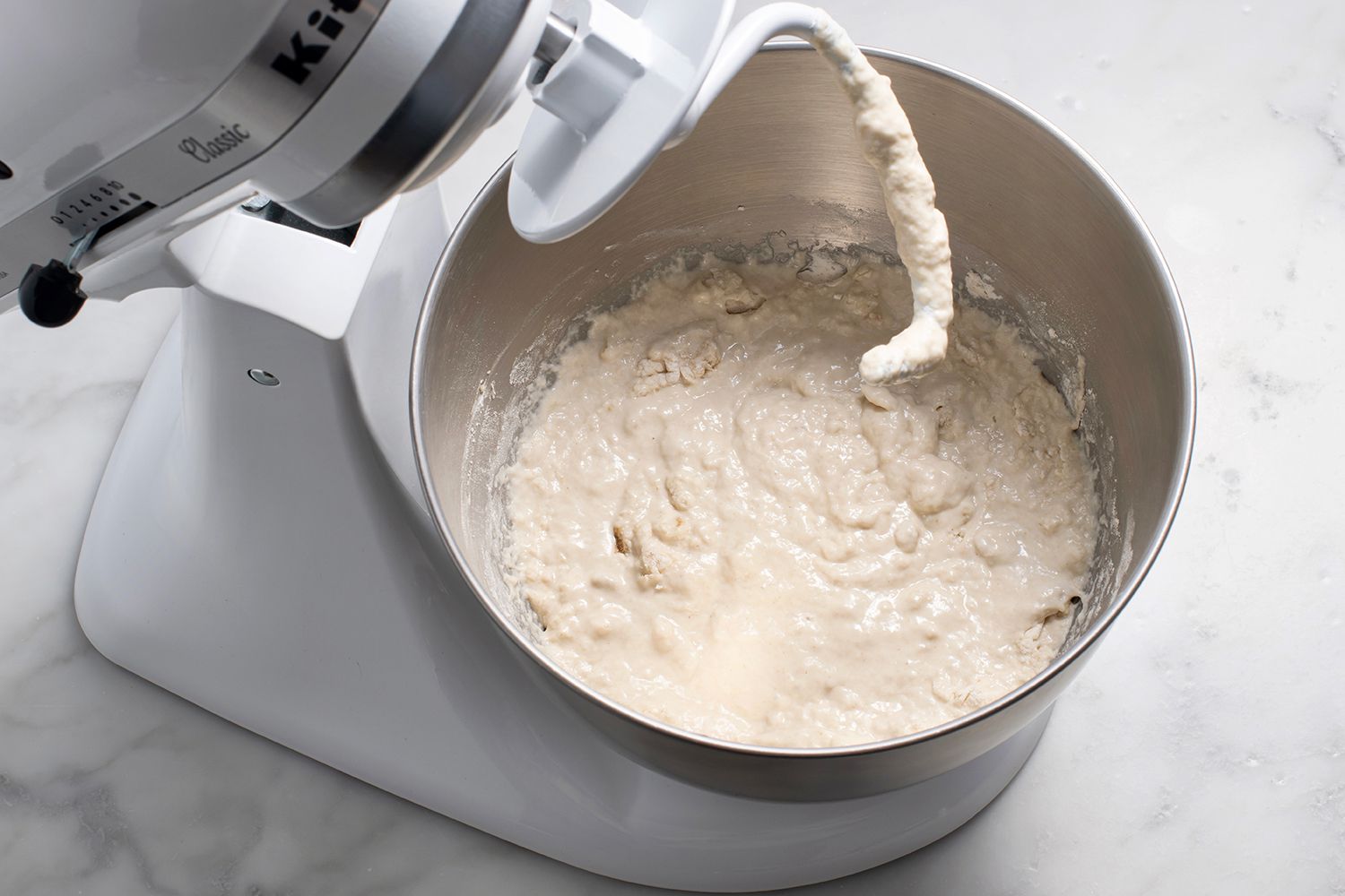 Dough mixture in a stand mixer 