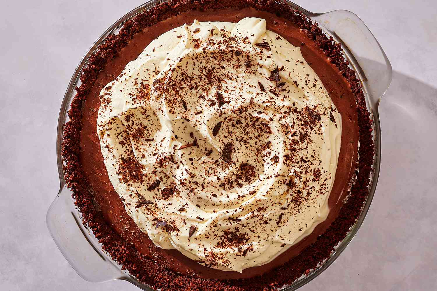 Chocolate Mousse Pie in a pie pan 