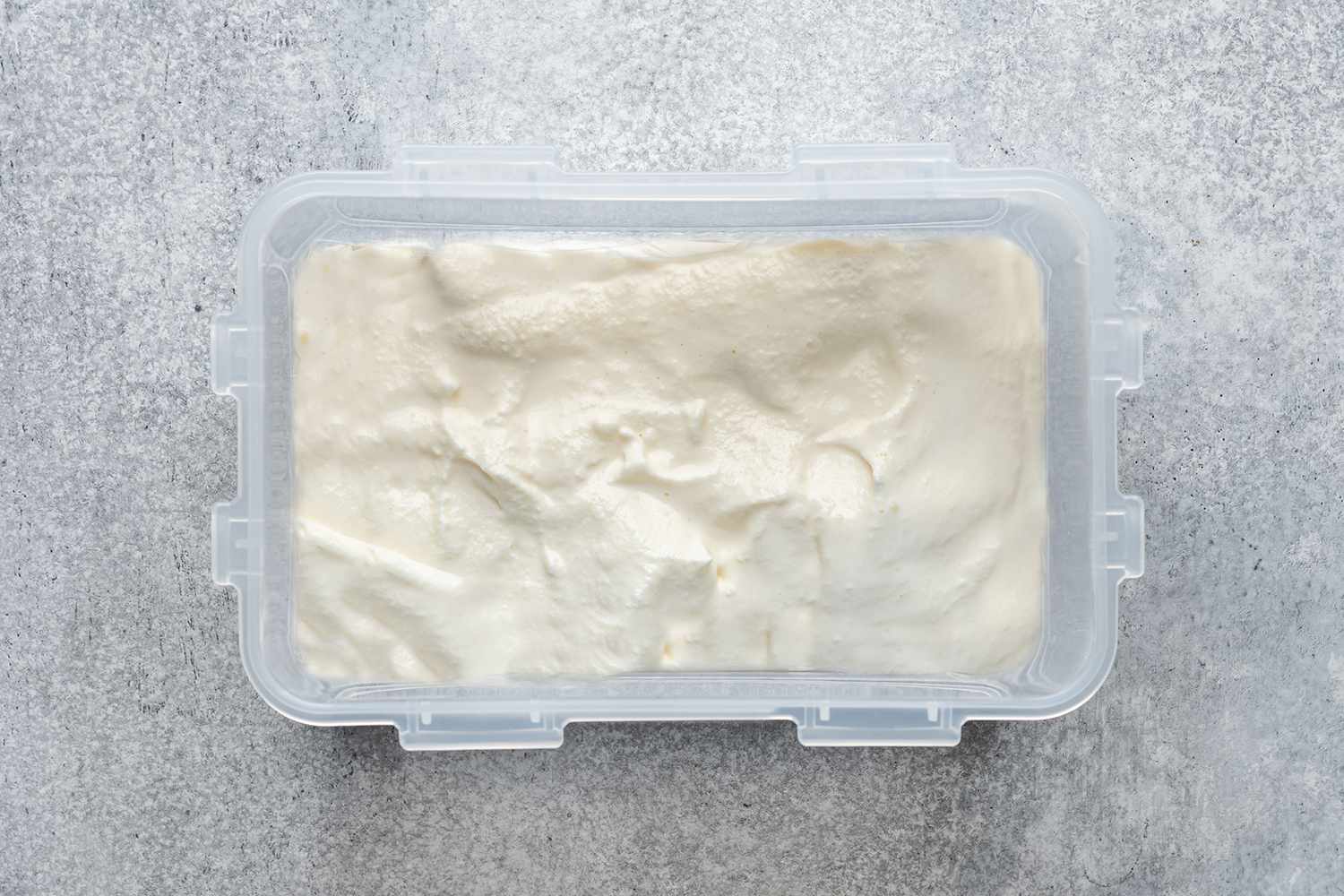 vanilla ice cream in a rectangular container