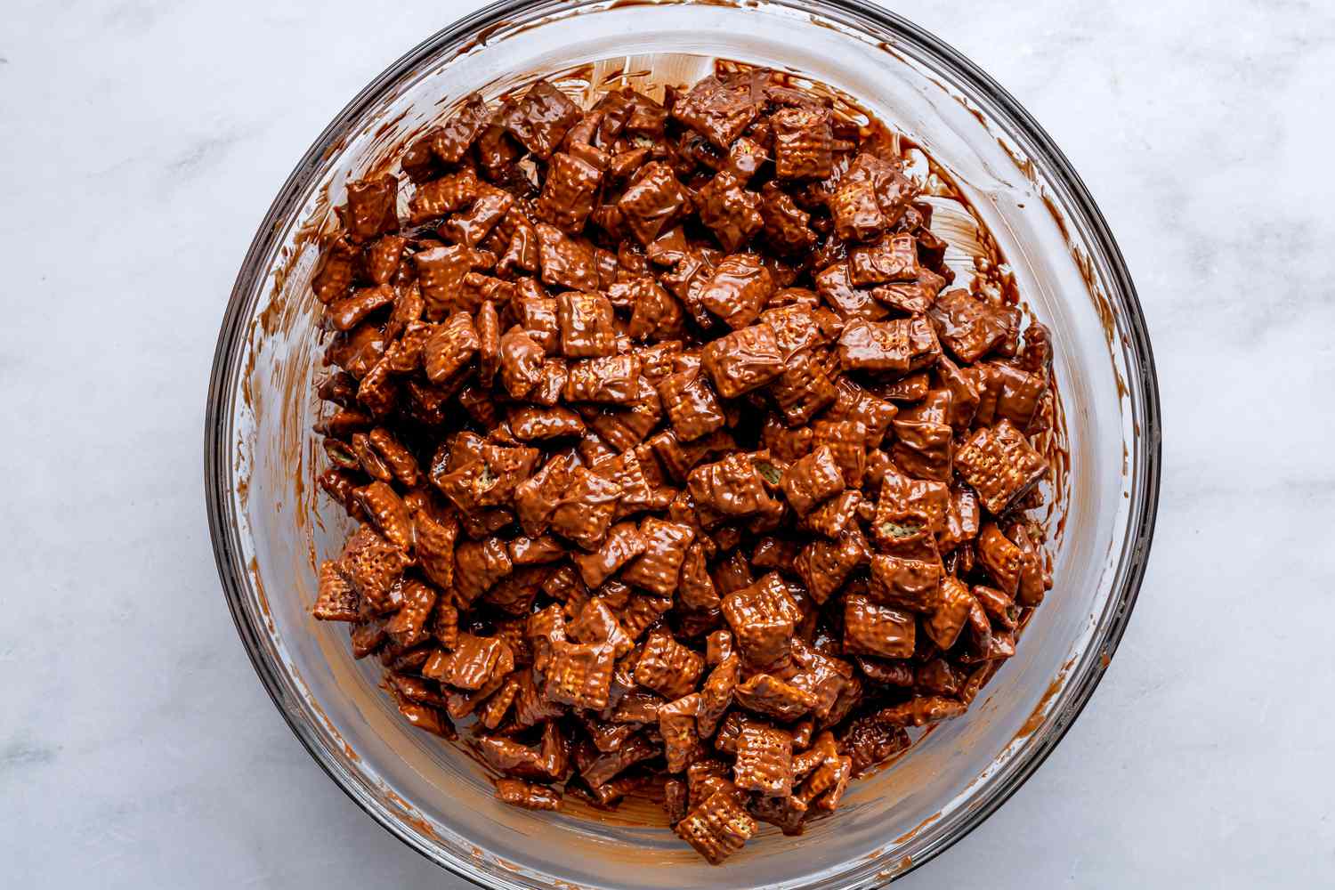 Rice cereal coated in chocolate-peanut butter mixture