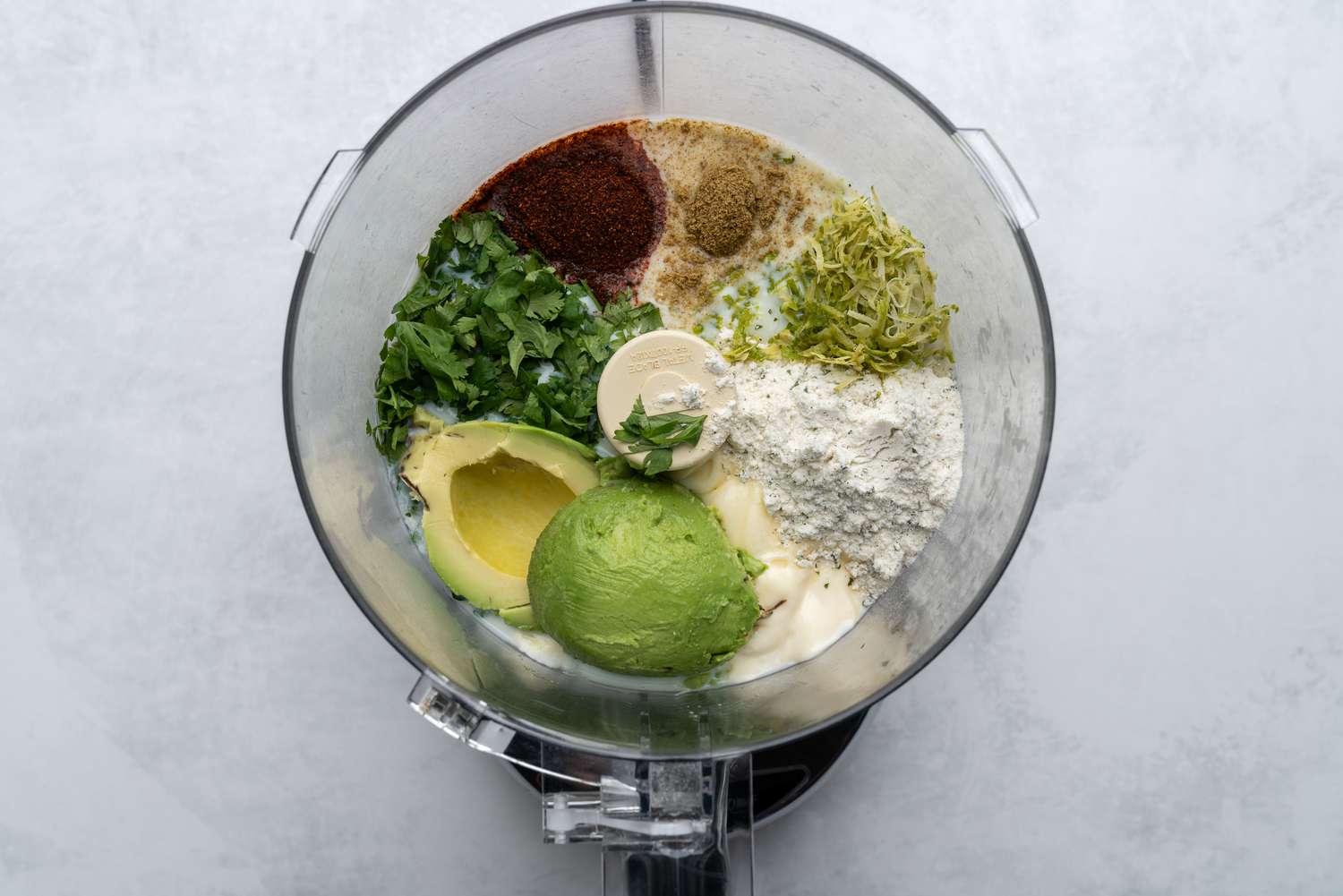 Chick-fil-a Avocado Lime Ranch Dressing ingredients in a food processor