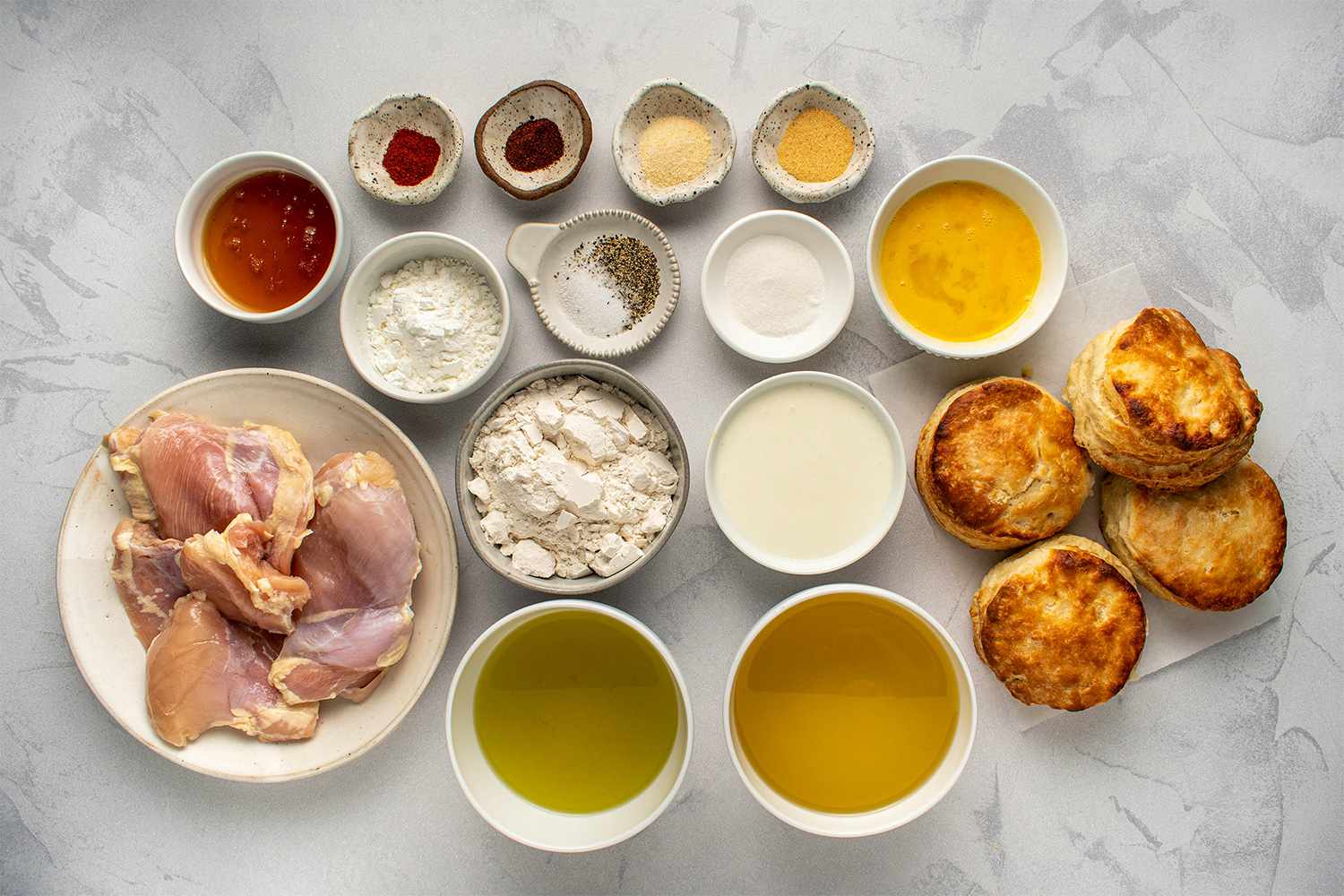 Chicken Biscuit ingredients in bowls 