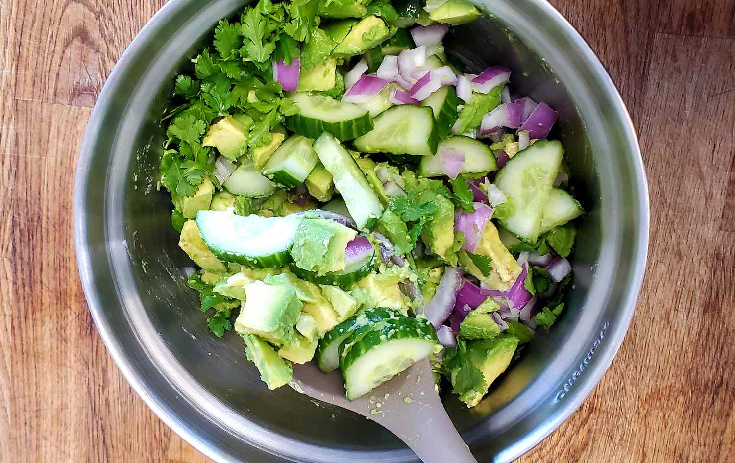 Avocado and vegetables in a bowl for tuna salad