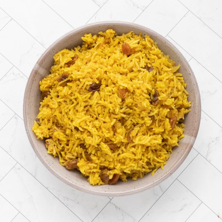 turmeric rice with golden raisins/tester image