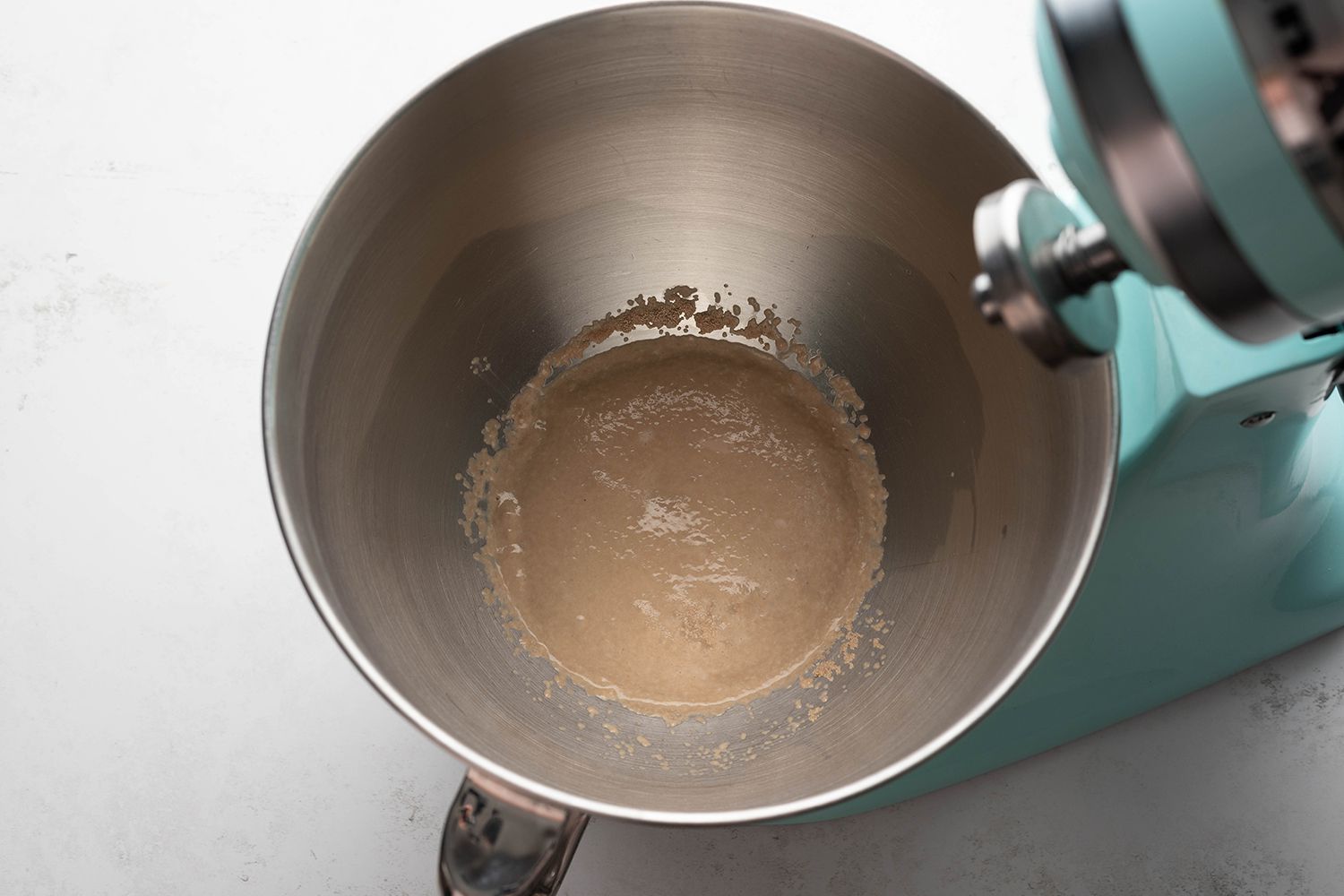 Yeast mixture in a stand mixer 