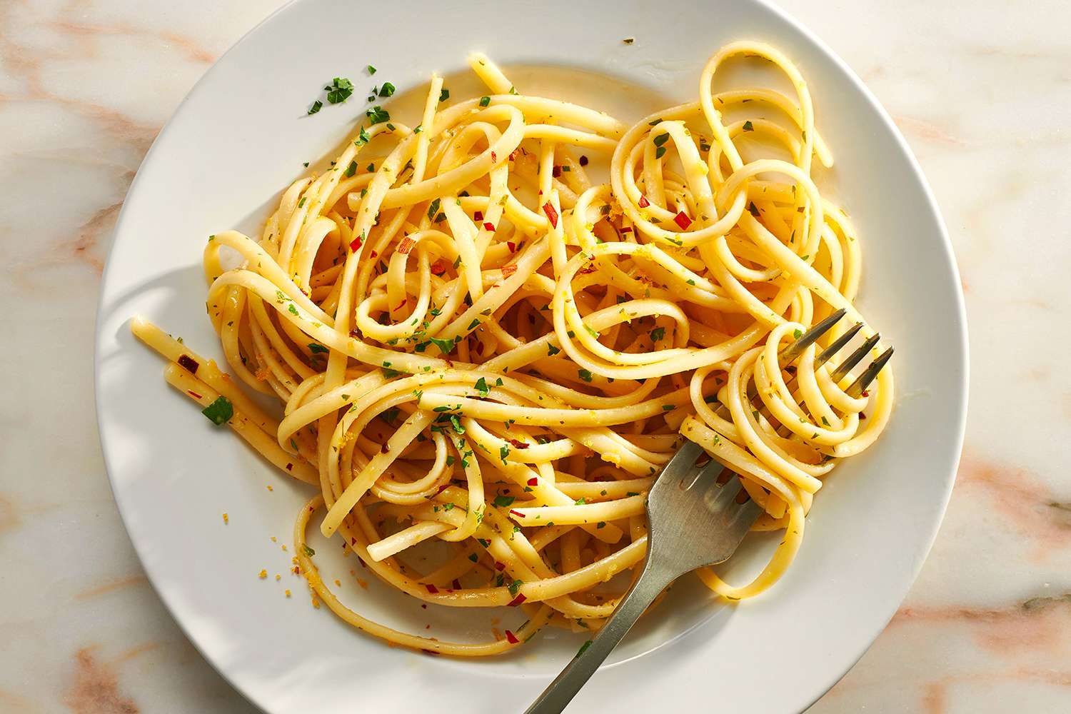 Bottarga Pasta on a plate with a fork 