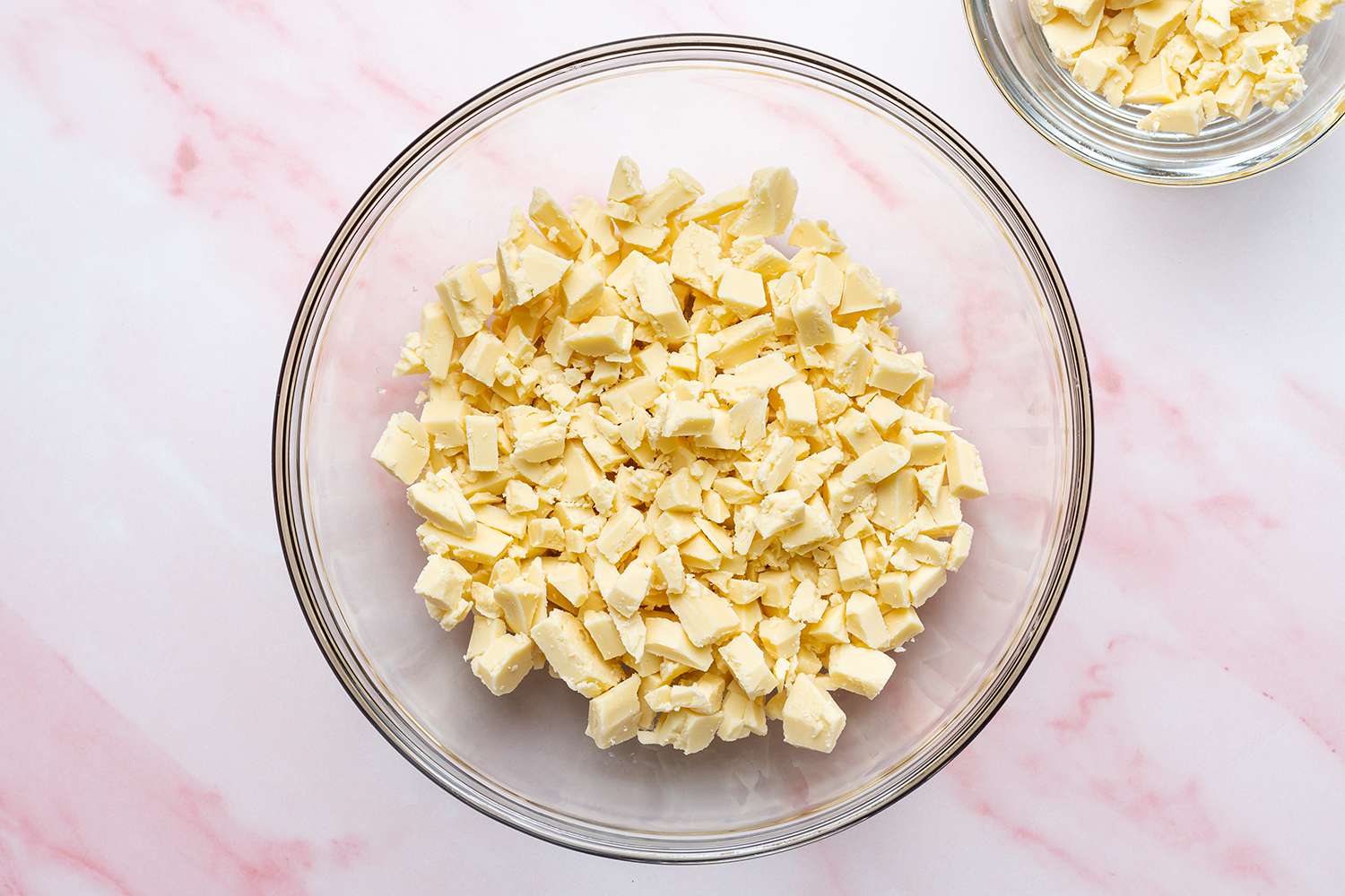 chopped white chocolate in a bowl