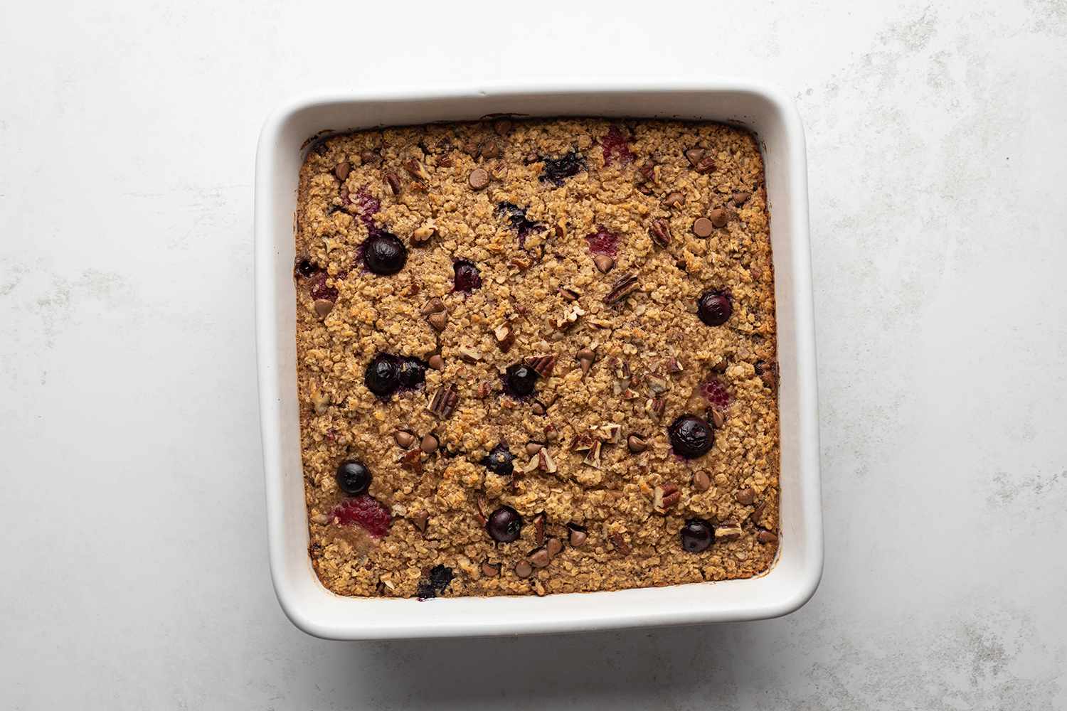 Baked oatmeal in a baking dish 