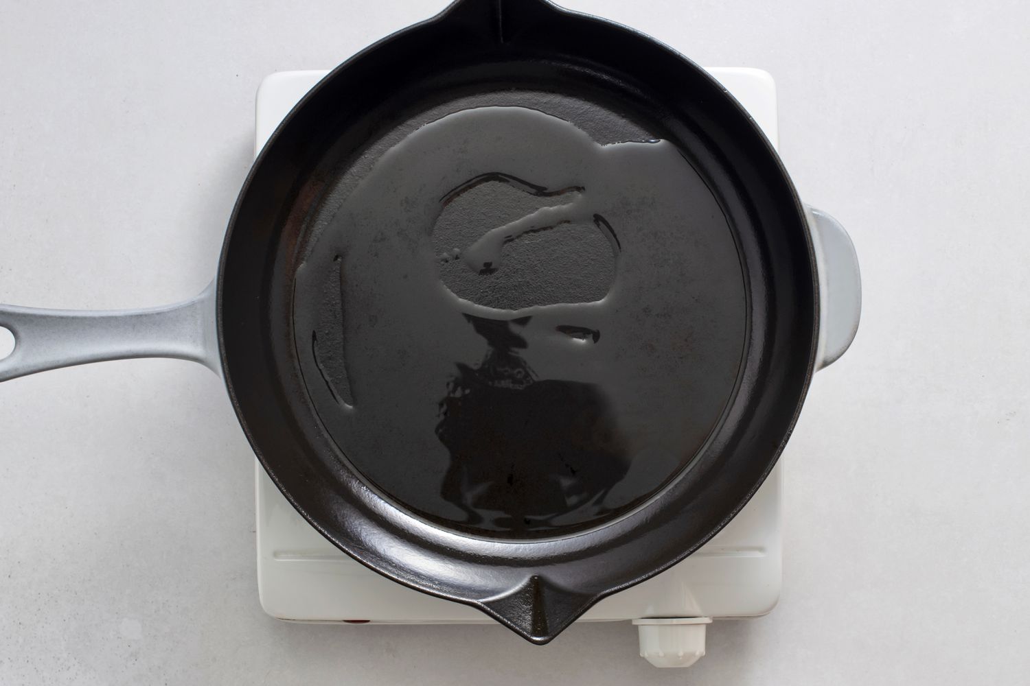 oil in a cast iron skillet 