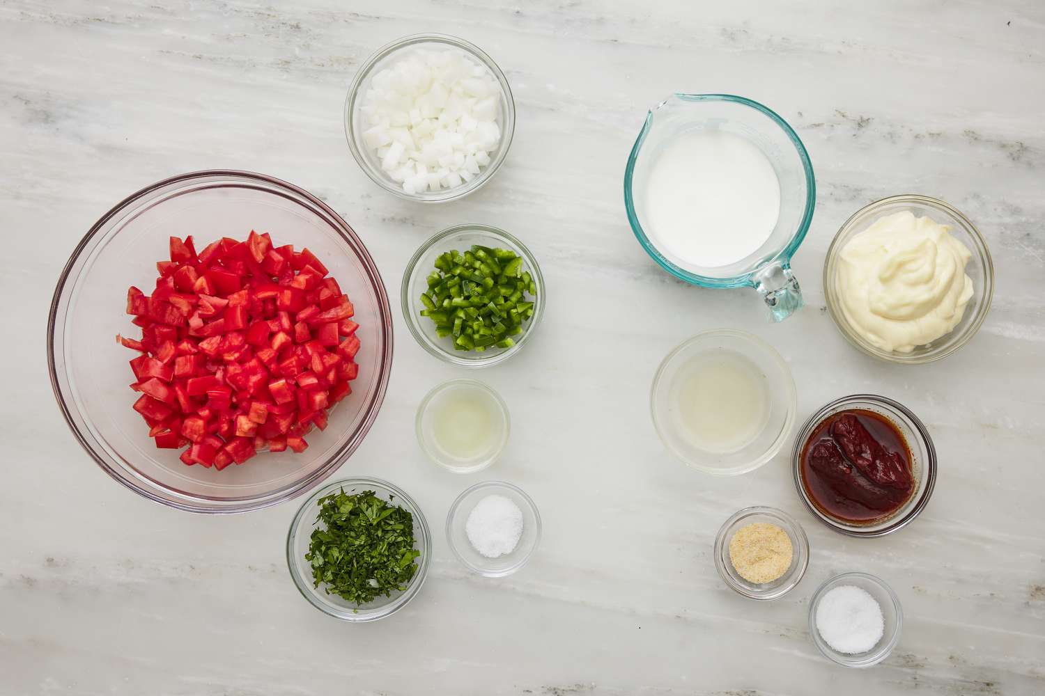 chipotle sauce and pico salsa ingredients gathered