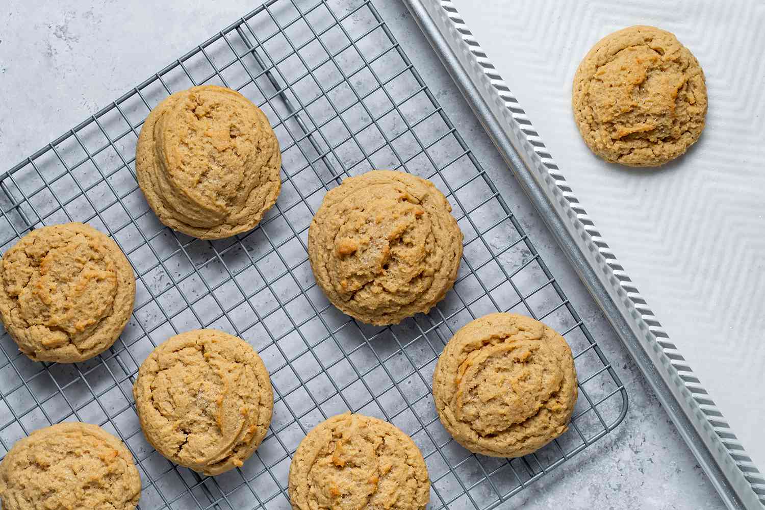Soft and Chewy Peanut Butter Cookies on a cooling rack 