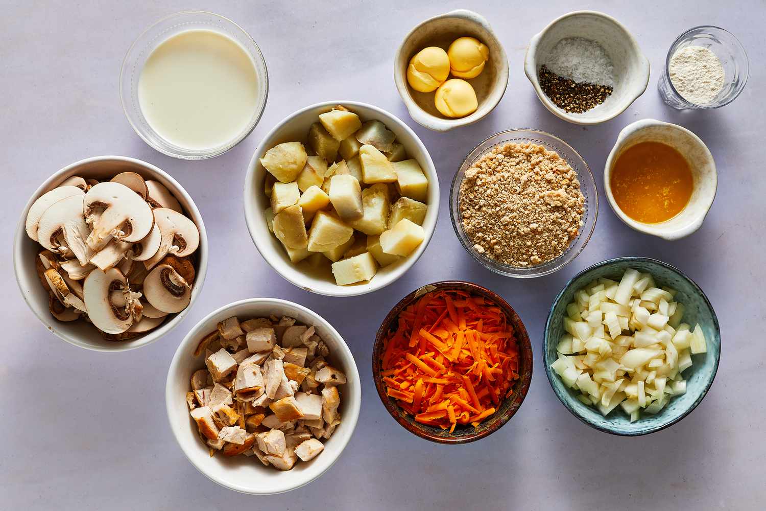 Ingredients to make a chicken and potato casserole