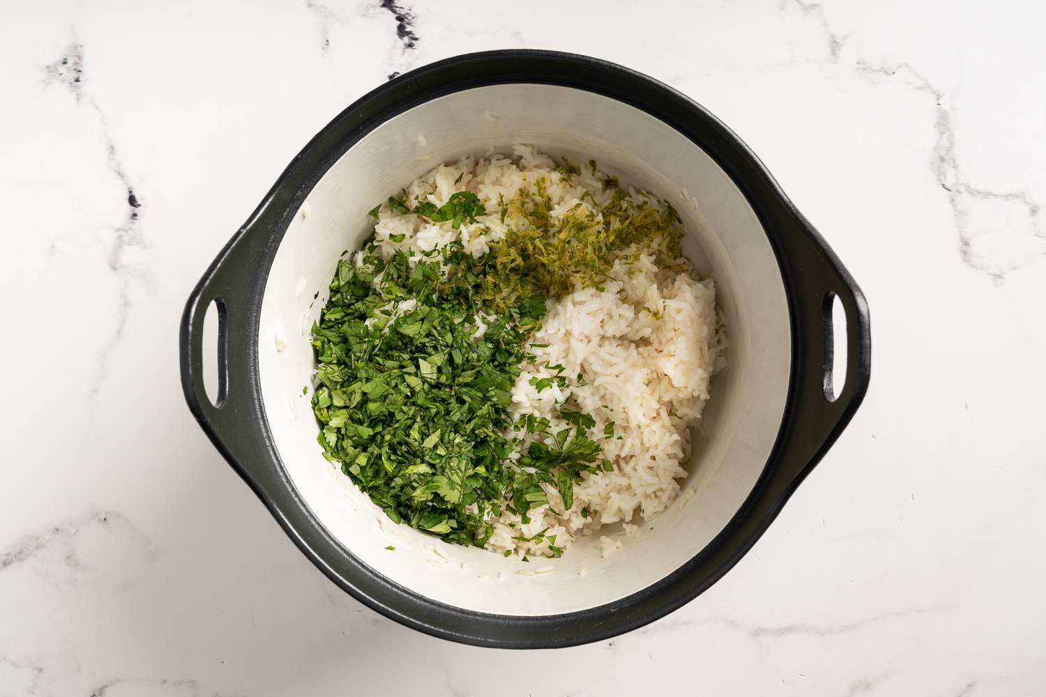 Lime and cilantro added to cooked rice