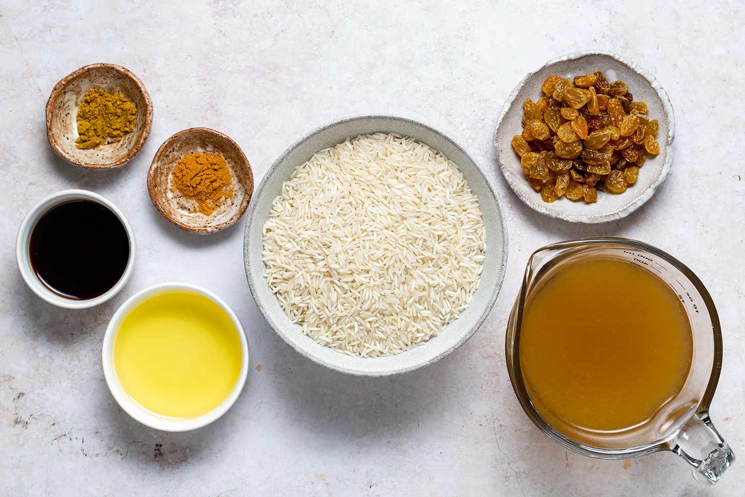 Turmeric Rice ingredients in bowls 