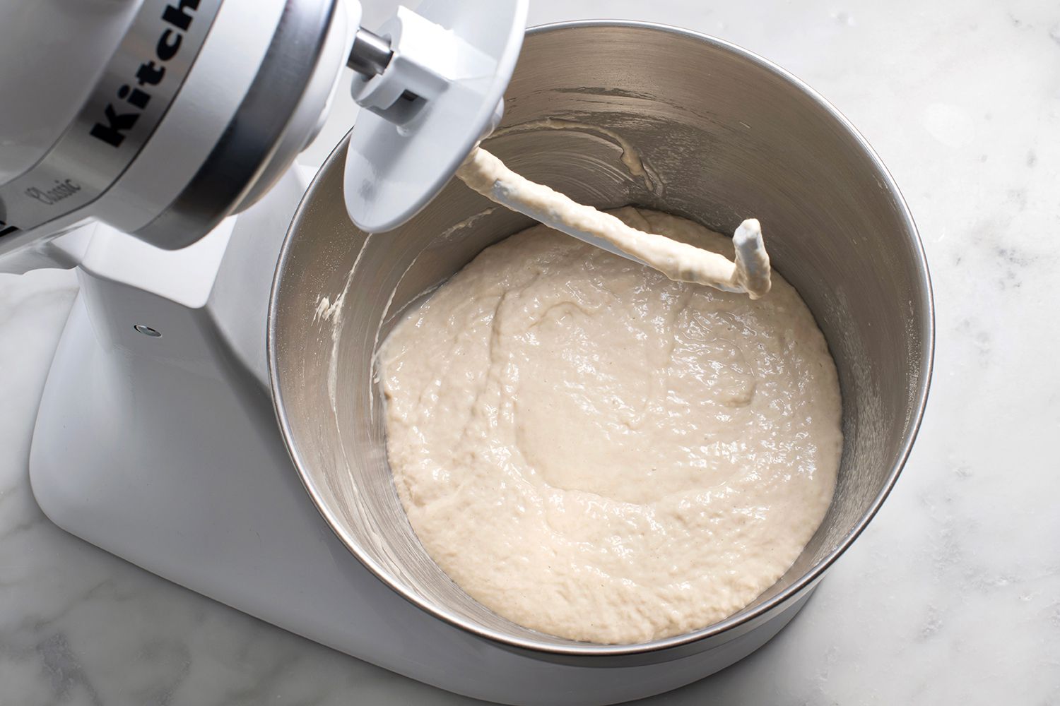 Dough mixture in a stand mixer 