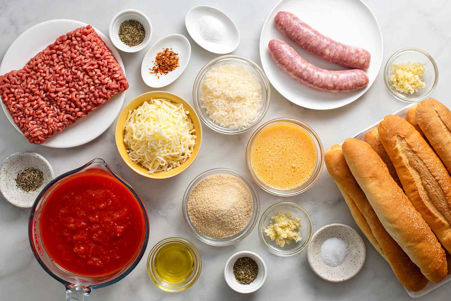 Ingredients to make meatball subs