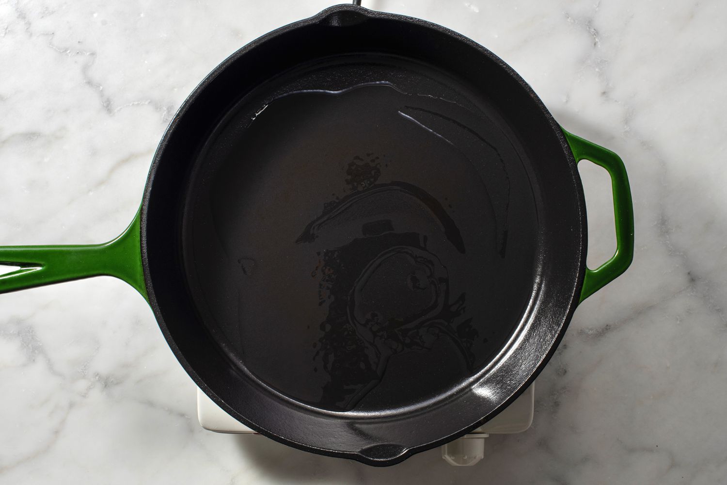 A skillet with hot oil