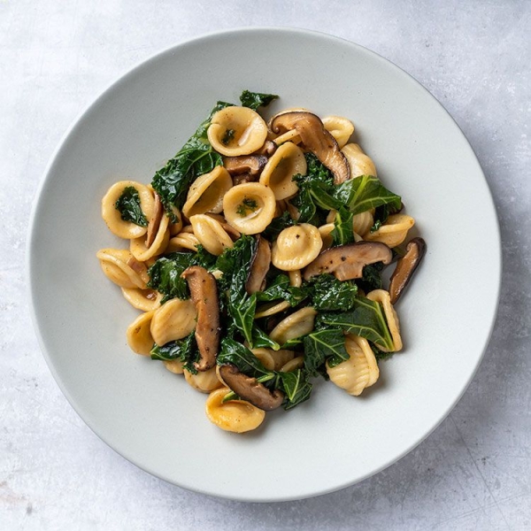 Pasta with Smoky Shiitakes and Winter Greens